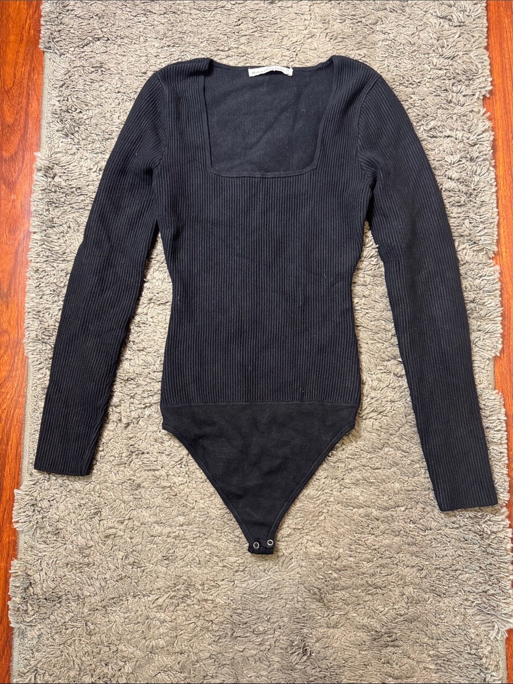Abercrombie Black Square Neck Ribbed Knit Long Sleeve Bodysuit - Size XS